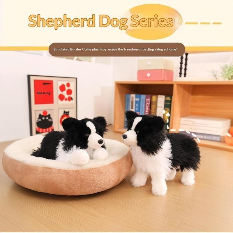 Realistic Border Collie Stuffed Plush Toy Soft Lifelike Dog Doll for Pet Play Companion Kids Christmas Gift