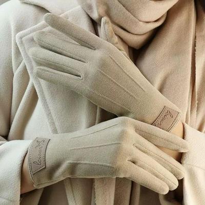Women's Ins Style Thermal Fleece Touchscreen Gloves with Versatile Deer Leather Patch