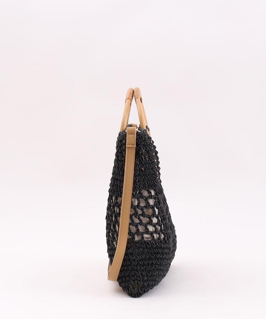 Rattan Round Handle X Paper Black [Cuko] Handbag, 2-way bag/A4 Size, Women's, (019)