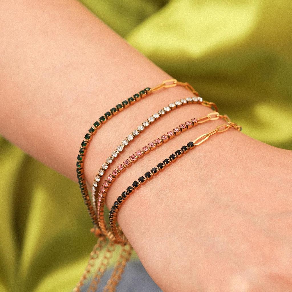 European & American Luxury Colorful Zircon Titanium Steel Women's Layered Bracelet