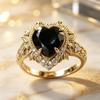 Heart Shape Black Zirconia Vintage Rings for Women Gold Tone Classic Dance Party Wear Fashion Jewelry Accessories