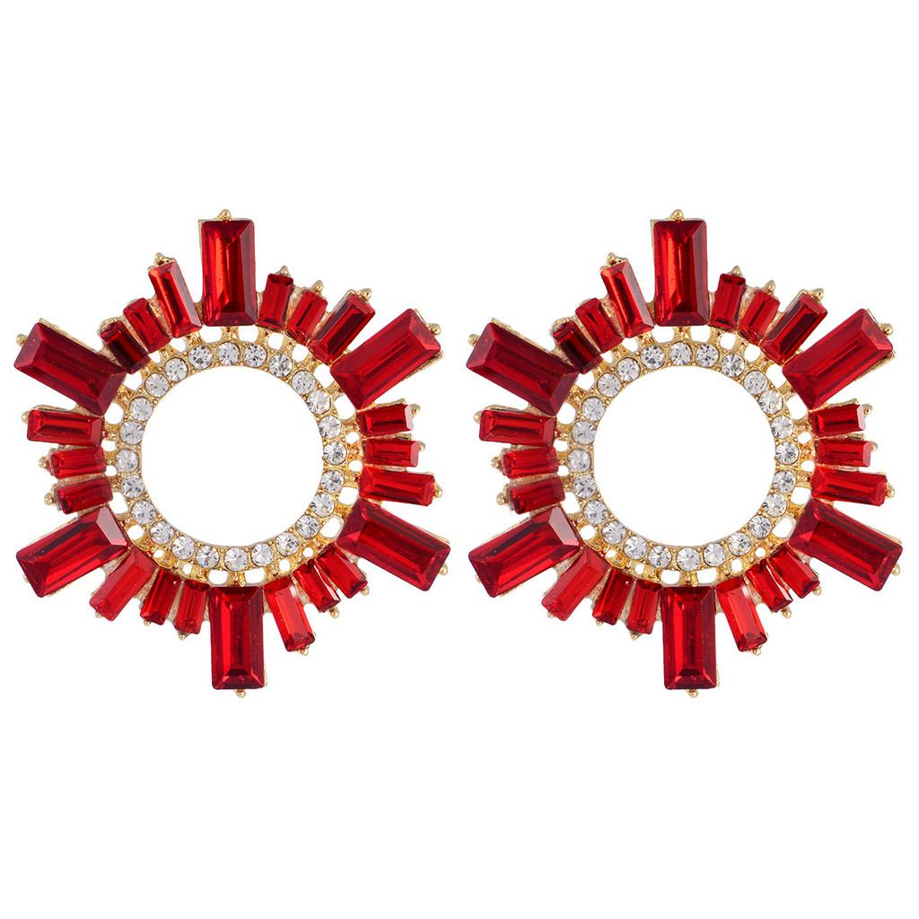 Vintage Art Deco Alloy Crystal Round Drop Earrings For Women Summer