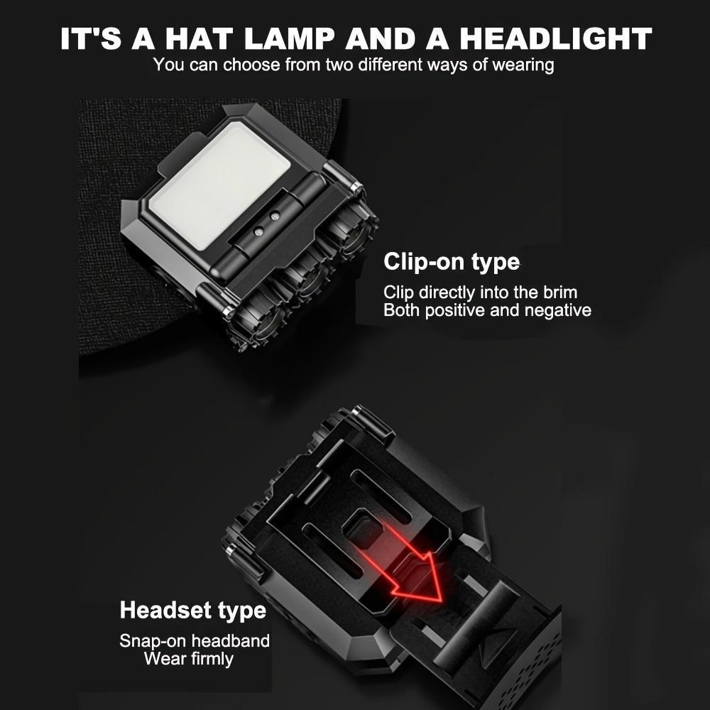 1pc LED Headlamp, Rechargeable Hat Clip Lamp With Wave Induction, 5 Light Modes, Suitable For Outdoor Camping Lighting
