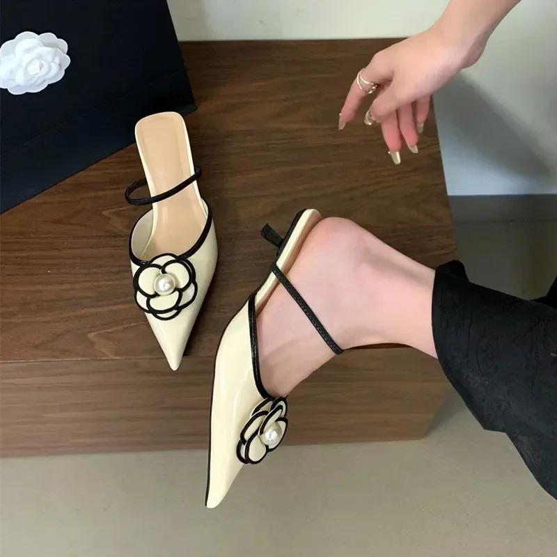 Módní Květinové Lodičky s Špičatou Špičkou Dámské Luxusní Designérské Sandály Dámské Letní Elegantní Módní Lodičky Žena Květinové Nazouváky Dámské