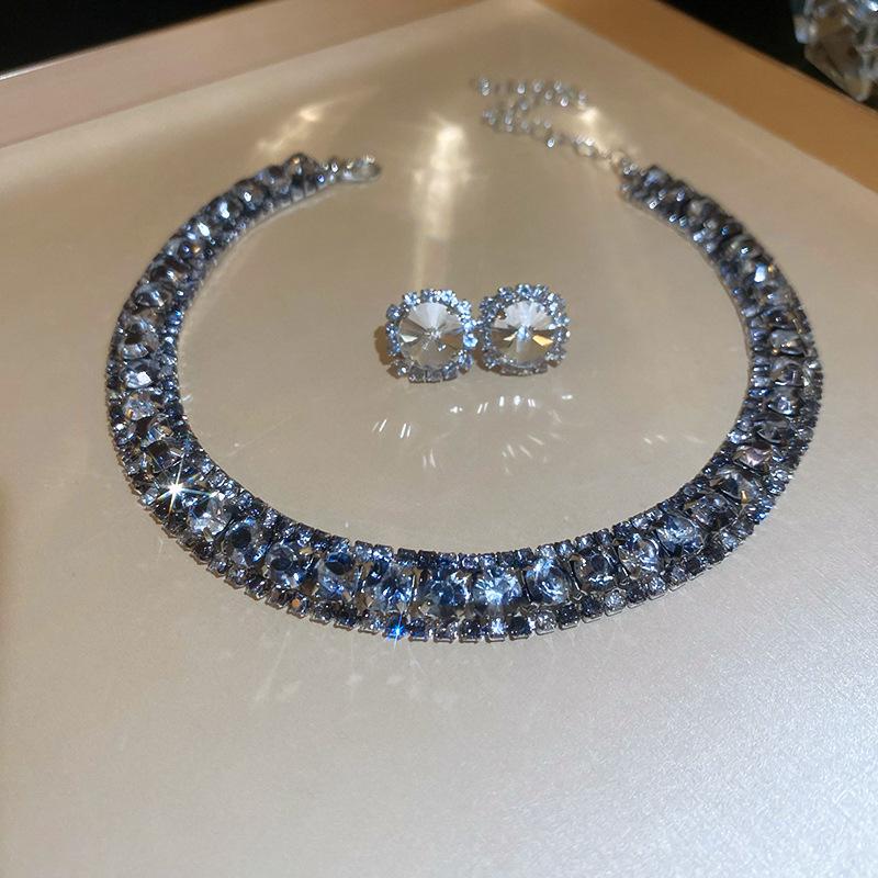 Luxury Necklace Earrings Sets Green Crystal Necklace Women Weddings Bride Jewelry Accessories