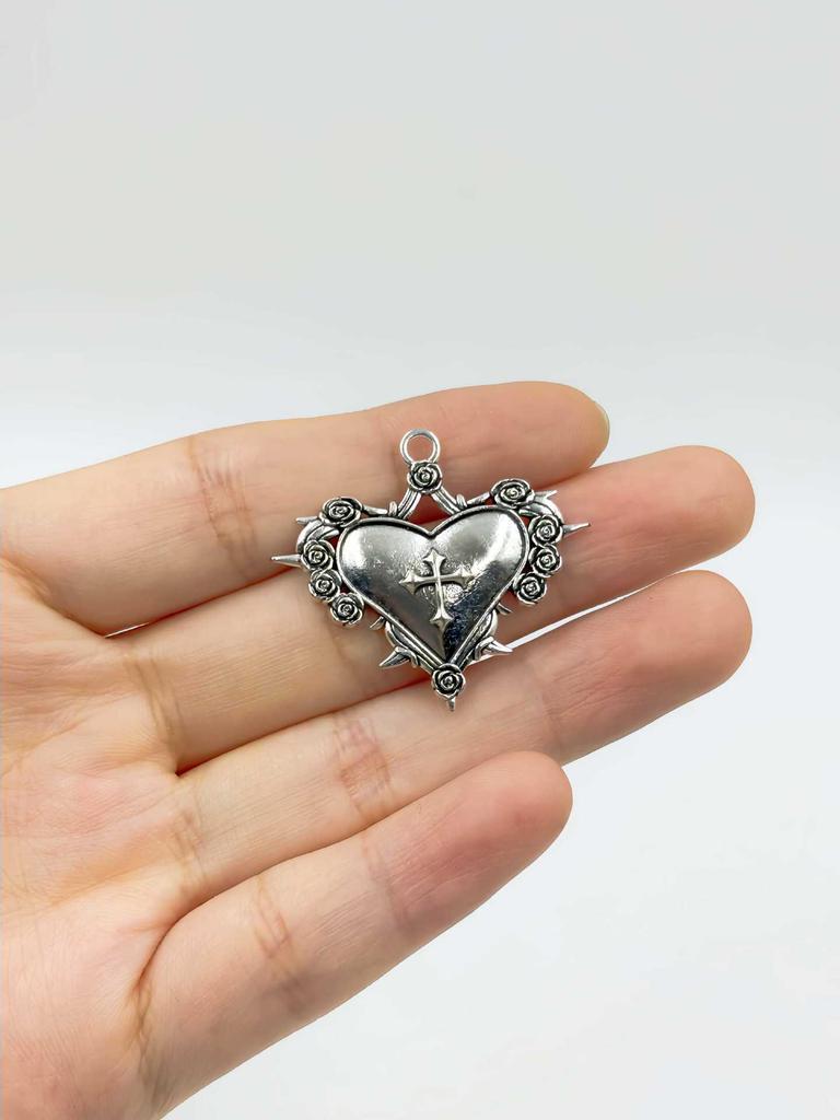 Gothic Heart and Thorns Cross Pendant for DIY Halloween Jewelry