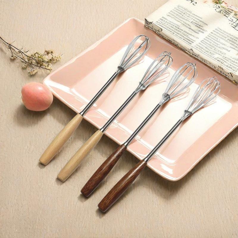 1Pc Premium Stainless Steel Whisk With Solid Wood Handle - Perfect Fit For Blending, Whisking & Stirring In The Kitchen