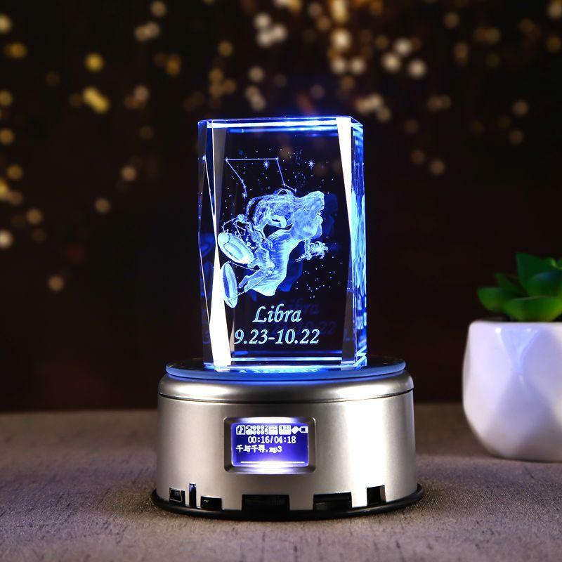 Home Decoration 3D Interior Carving 12 Constellation Crystal Glass Ornaments Birthday Gift Gift Music Box Gift for Girlfriend