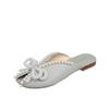 Baotou Half Slippers Women's Summer Wear New Versatile Flat Bottom Pregnant Women French Pearl Bow Fish Mouth Sandals