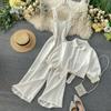 Vacation Style Pleated Wide Leg Jumpsuit Stand Collar Two-Piece Set