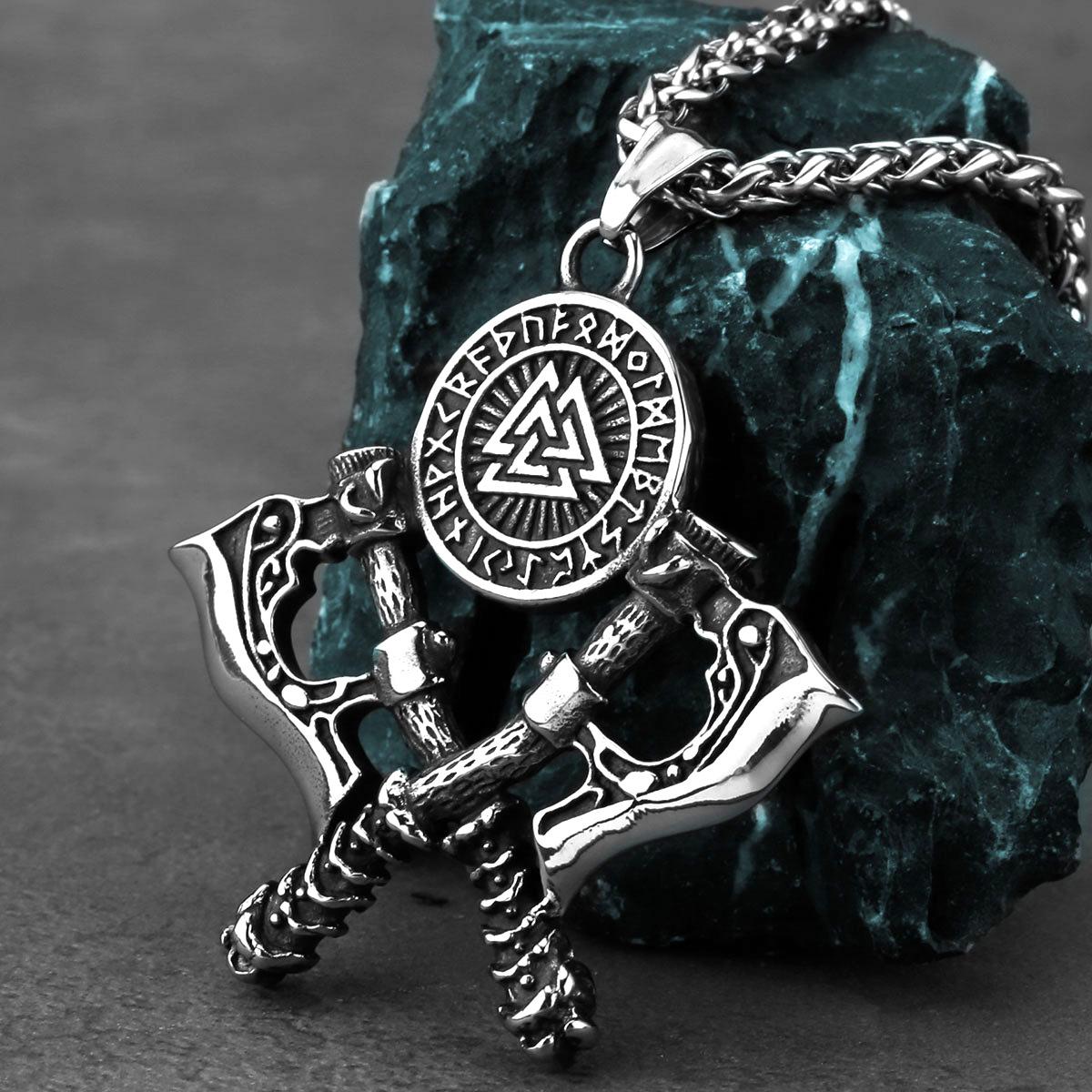 

316L Stainless Steel Double Axe Viking Pendant Necklace For Men Punk Jewelry Vintage Accessories