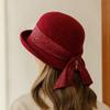 Women Party Formal Headwear Bucket Hat Lady Winter Fashion Asymmetric Ribbon Bowknot 100% Wool Felt Hats