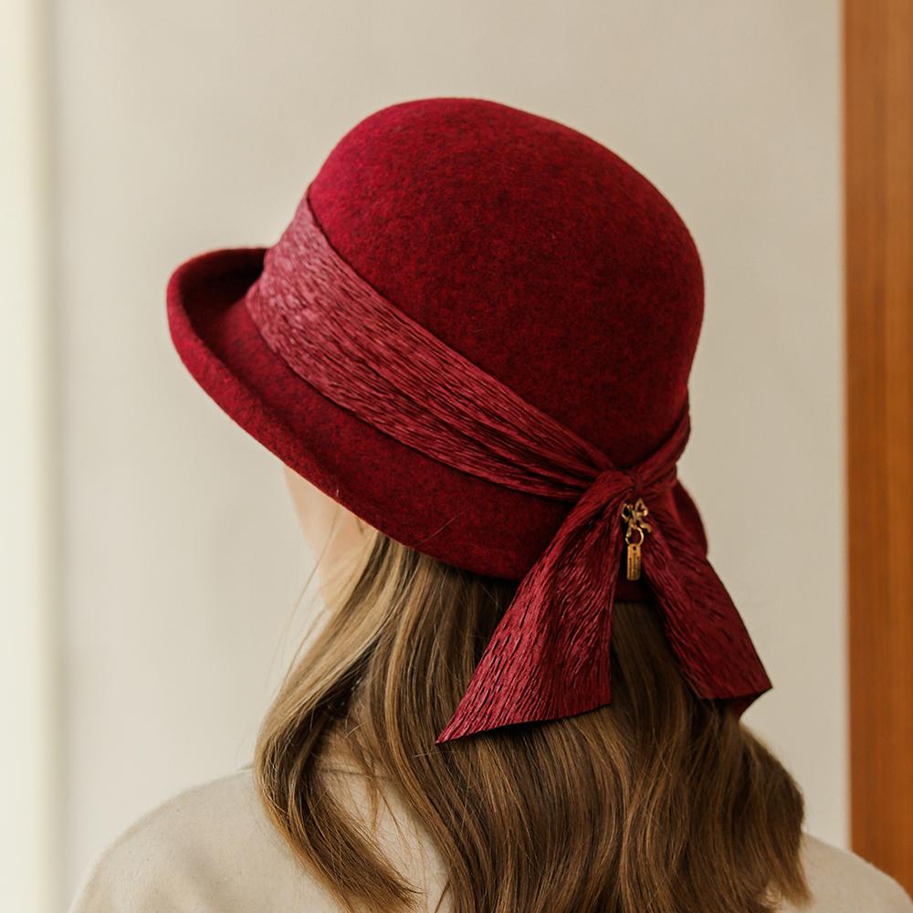 Women Party Formal Headwear Bucket Hat Lady Winter Fashion Asymmetric Ribbon Bowknot 100% Wool Felt Hats