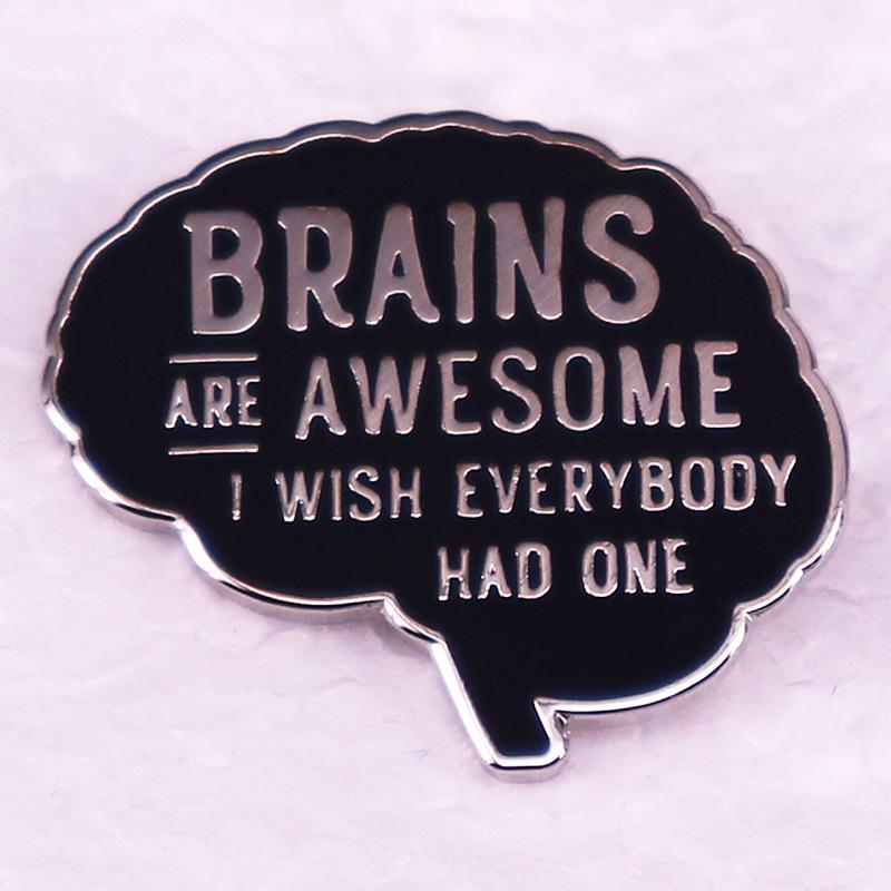 Black Metal English Brain Brooch Badge