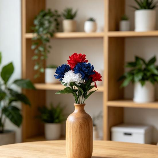 Independence Day Artificial Memorial Flowers Red White Blue Patriotic Cemetery Flower 4th of July Faux Silk Flower Decoration for Home Party