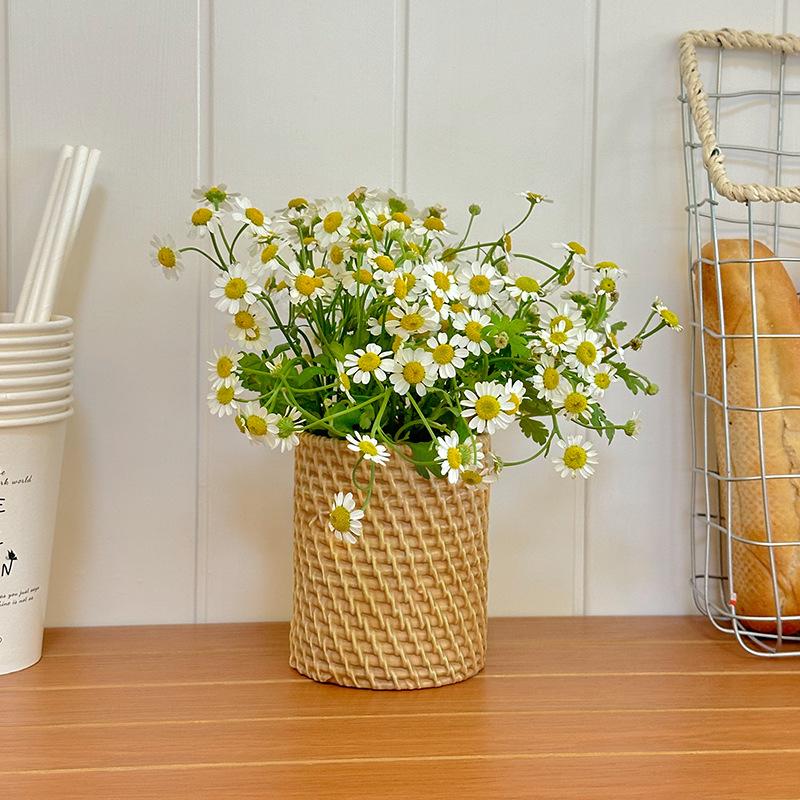1Pc Retro Handmade Woven Vase Home Decoration Imitation Rattan Flower Vase Plant Potted  Flower Basket Home Storage Organizer
