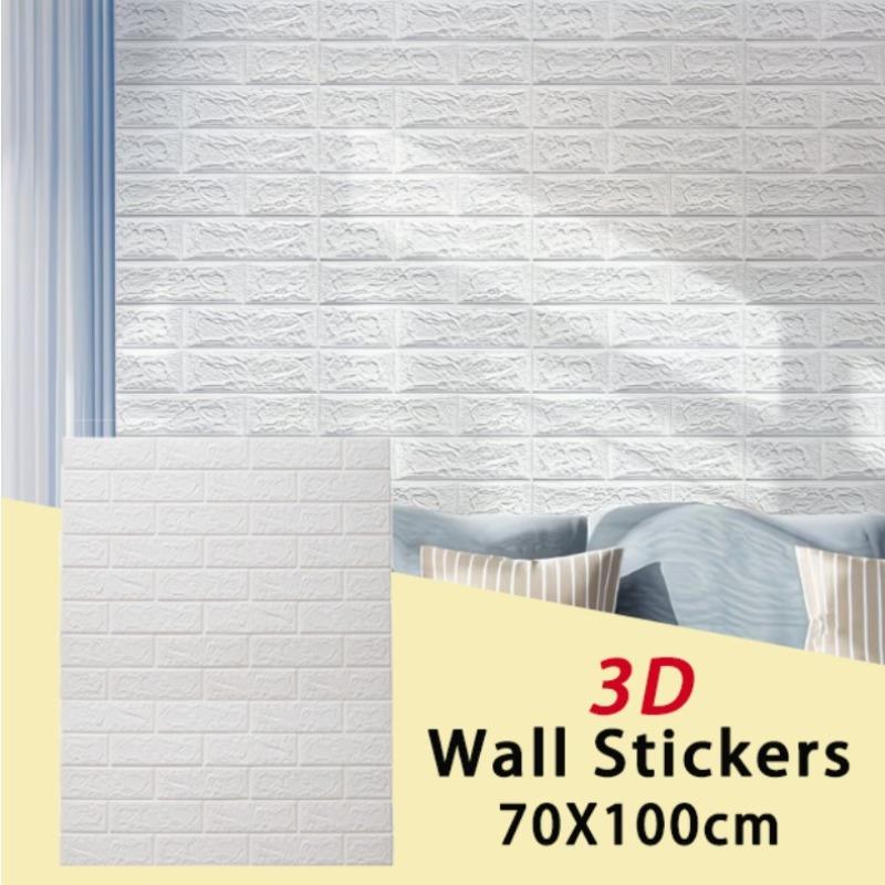 70cmX1m Waterproof Self-adhesive 3D Brick Patterned Wallpaper with Solid Color for Living Room Wall Stickers