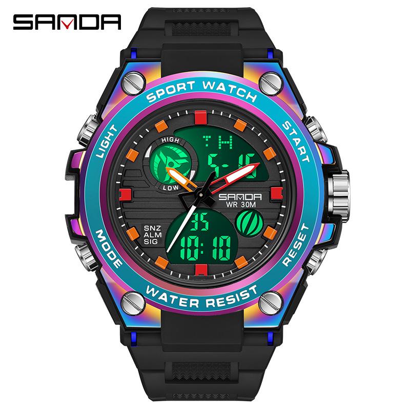 Sanda Multifunctional Sports Watch for Teen Boys: Dual Display, Luminous, Waterproof, with Alarm