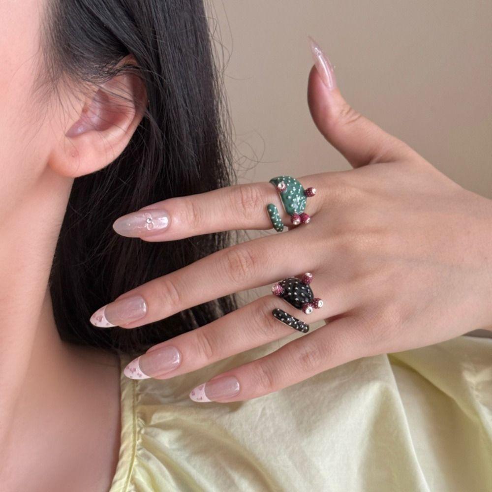 Korean Style Painting Ring Geometric Enamel Ring Personality Cactus Drip Oil Ring Friend