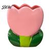 Office Desk Accessories for Women Tulip Makeup Brush Holder, Resin Cosmetic Organizer Vanity Desk, Cute Flower Pen Floral Stationery Cup