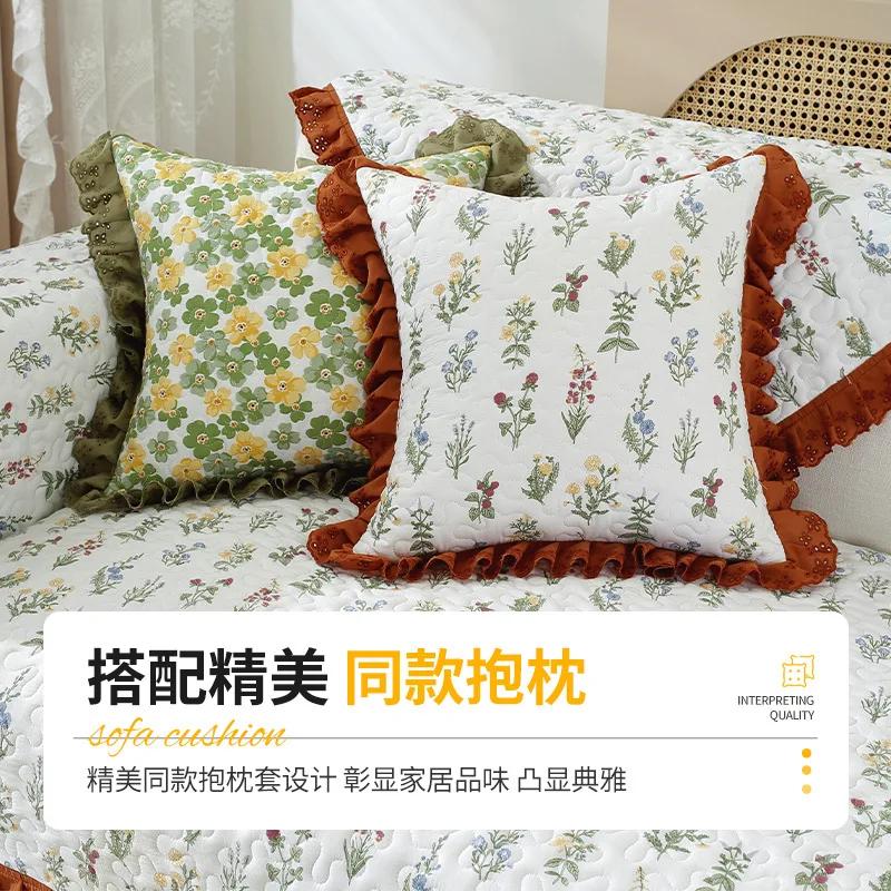 Hot Selling All Cotton Small Fresh Floral Sofa Mat New Anti Slip Pad Cover Fabric Wash Cotton Sofa Cover Cloth Sofa Cover