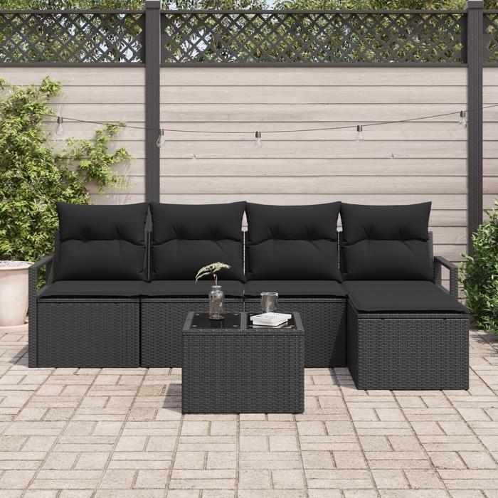 Ensemble de canapés de jardin vidaXL 6 pièces avec coussins Beige Poly Rattan, Canapé de jardin 2 places vidaXL avec 3355022