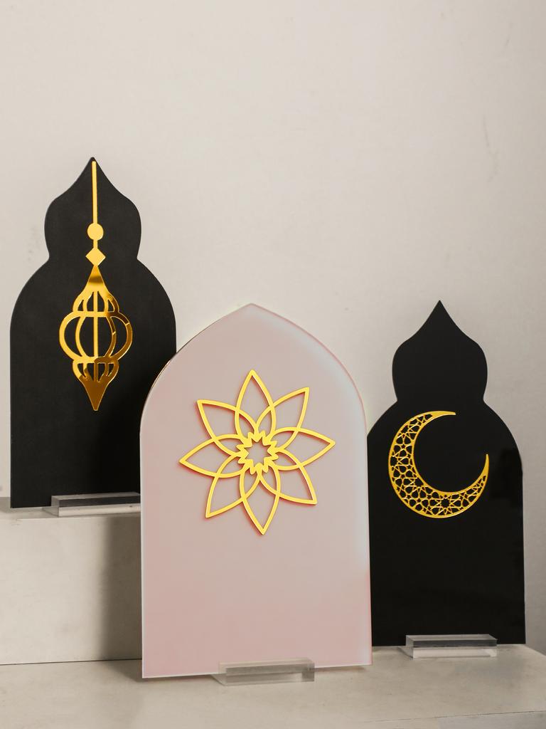 Islamic Ramadan Table Decor Lantern Moon Flower Acrylic Ornaments for Eid Mubarak Kareem Muslim Festival Home Desktop Decor Gift