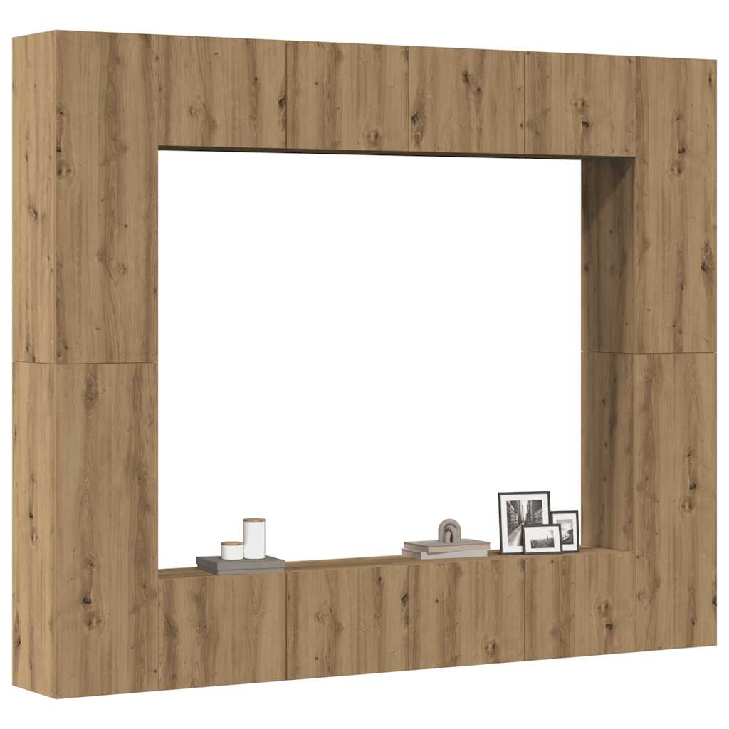 8 Piece Wall Mounted TV Cabinet Set Artisan Oak Finish Engineered Wood