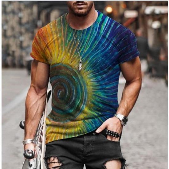 3Dt-Shirt Vertigo Pattern Print Casual Versatile Crew Neck Men'S T-Shirt