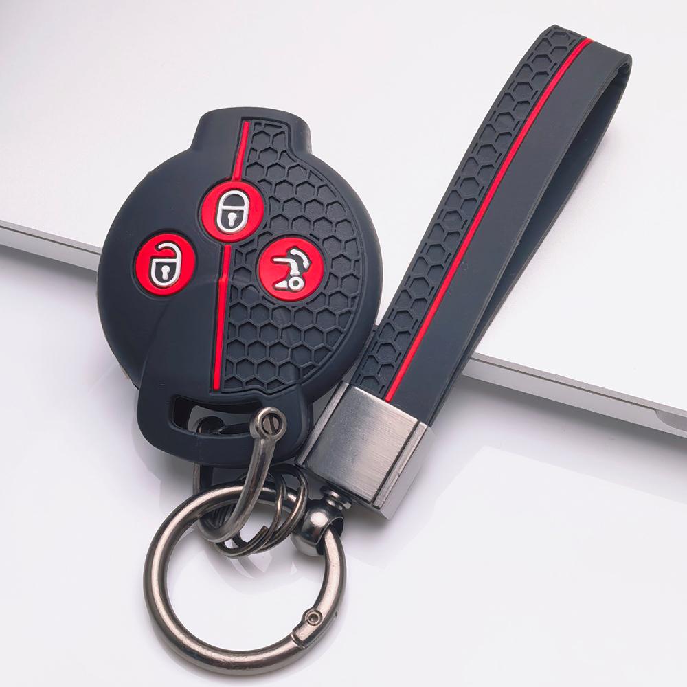 Silicone Remote Key Cover for Smart Fortwo Forfour Roadster City Coupe City Cabrio with Keychain Honeycomb Texture Shockproof Key Fob Protector
