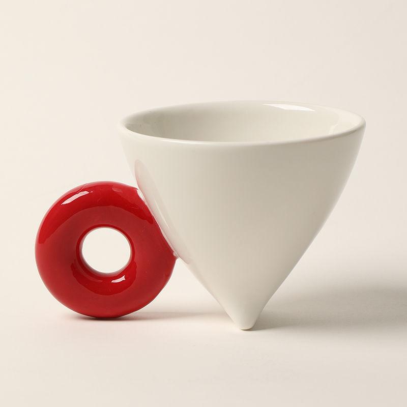 Ceramic Coffee Cup  Pivot Scented Tea Office Light Luxury Water Cup Household Hand Punch Conical  European Style
