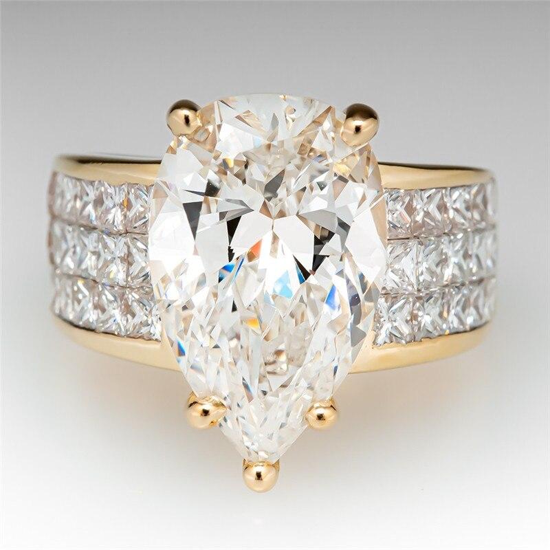 Gorgeous Crystal Pear Cubic Zirconia Women Rings Noble Wedding Engagement Party Bridal Ring Gold Color Fashion Jewelry