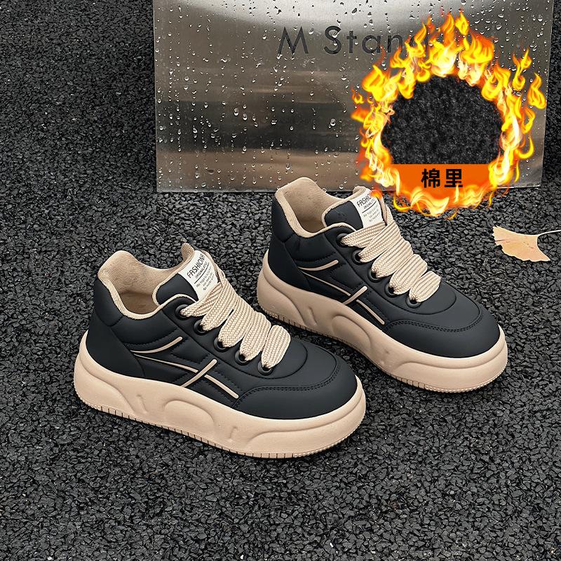 High-top Board Shoes Women's Lace-up Soft-soled Velvet Bread Shoes Winter New Platform Sports and Leisure Women's Shoes