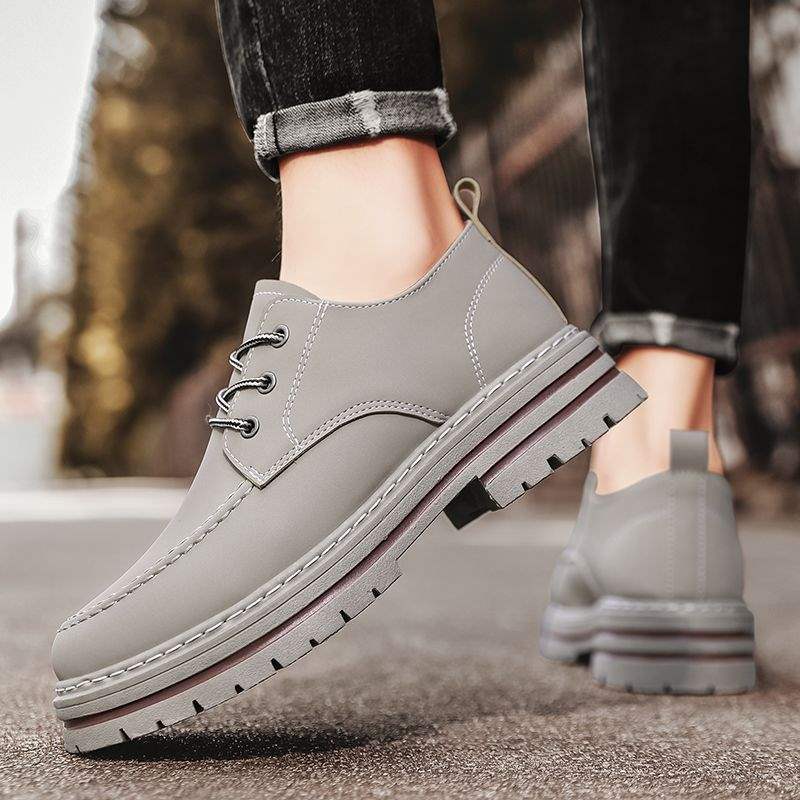 Tooling Men's Shoes Autumn New Black Casual Versatile Leather Shoes Low-top Thick-soled Heightening Labor Insurance Shoes Wear-resistant Martin Boots