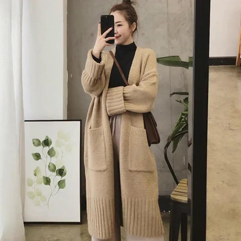Autumn Winter Knitted Cardigan Women Sweater Jacket Elegant Vintage Loose Long Outerwear Maxi Y2k Sweater Coat Soft Jacket