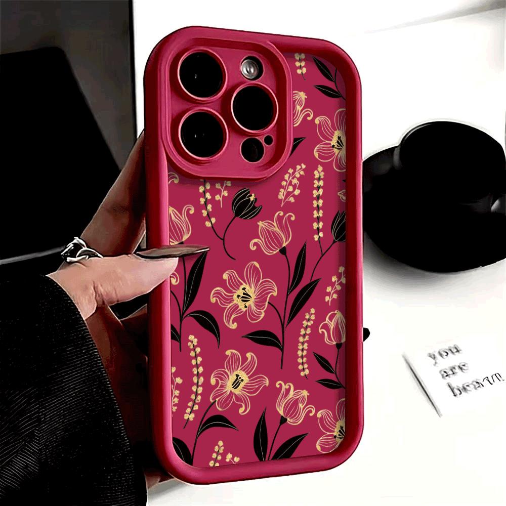 Gold Black Floral Pattern Phone Case for Xiaomi Redmi Note 14 13 12 11 10 9 8 7 Pro Shockproof Anti-Slip Soft TPU Cover