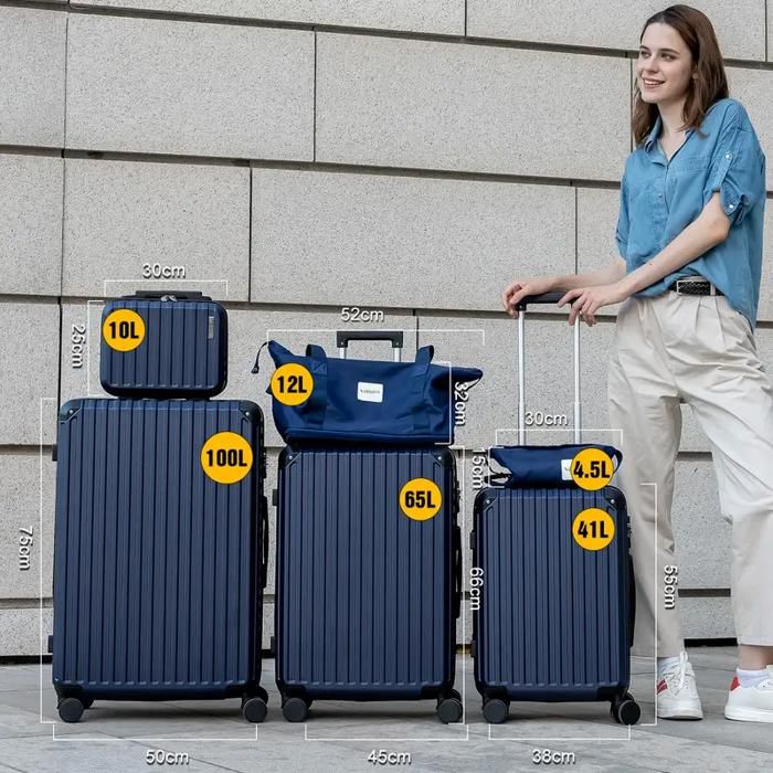 Set de Valises 6 PCS - BAZARLAND30 - Bleu - Coque Semi-rigide - 4 Roulettes - Imperméable