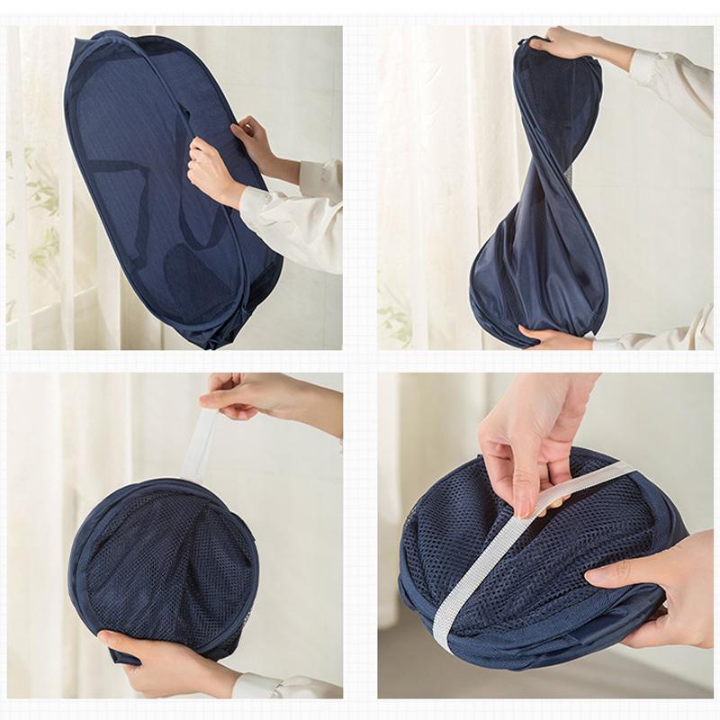 Large Capacity Folding Laundry Basket Mesh Pop Up Laundry Hamper With Side Pocket Household Clothes Socks Storage Hamper Basket