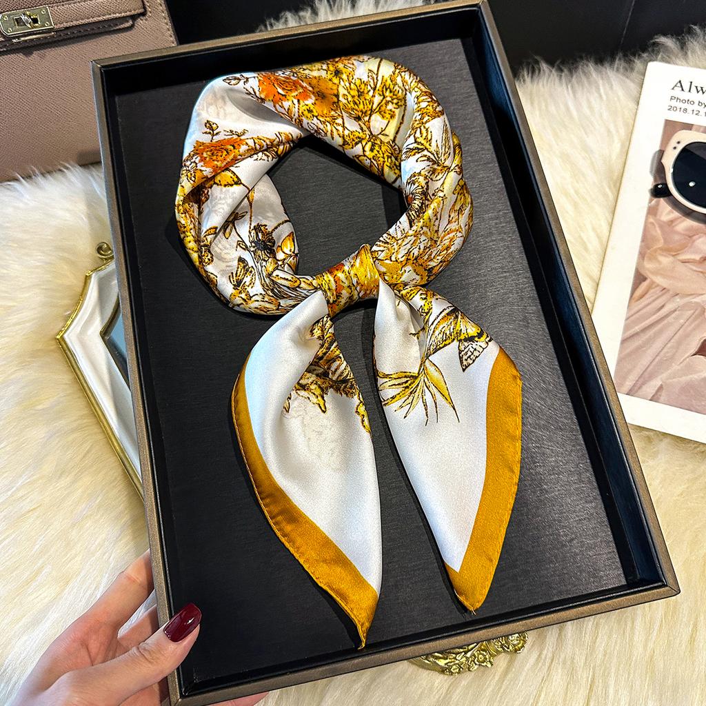 New Fashion 70X70cm Women's Scarf Silk Butterfly Print Scarf Square Shawl Decorative Headband Neck Luxury Design Bandana