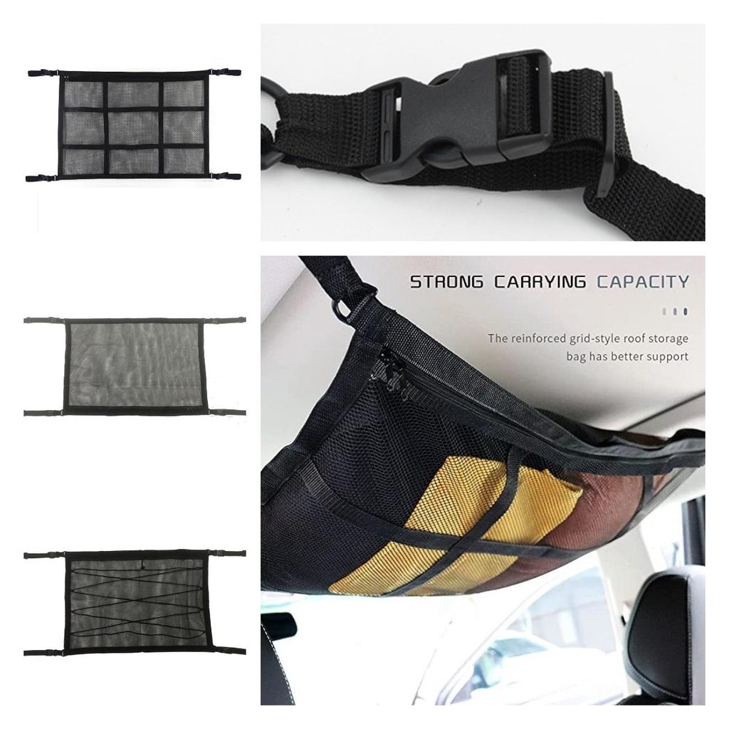 Car Top Storage Net For Organizing Auto Accessories Black Double-layer Cross Weave Style
