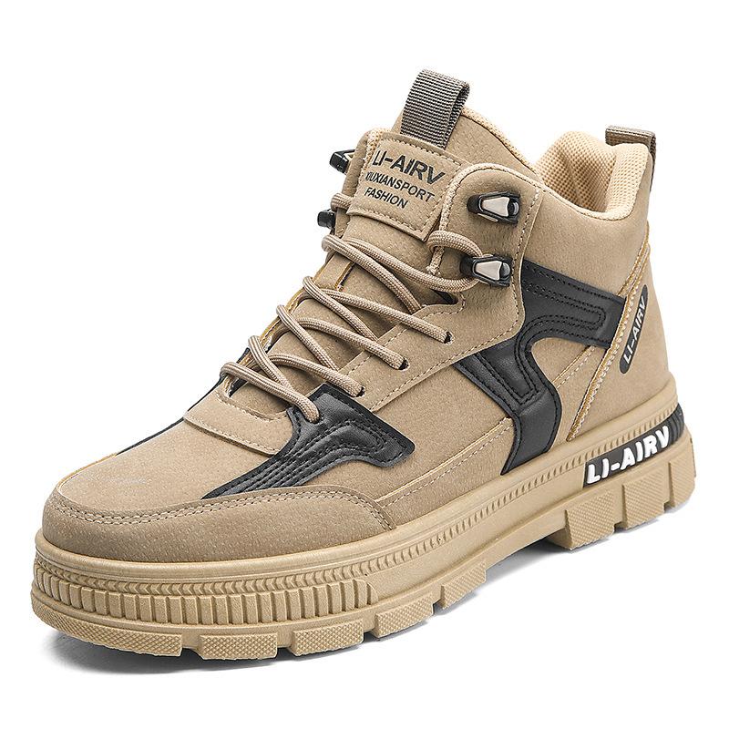 Men's Shoes Autumn and Winter New Velvet Martin Boots Men's Trendy Fashion Thick-soled High-top Leather Boots Work Overalls Boots