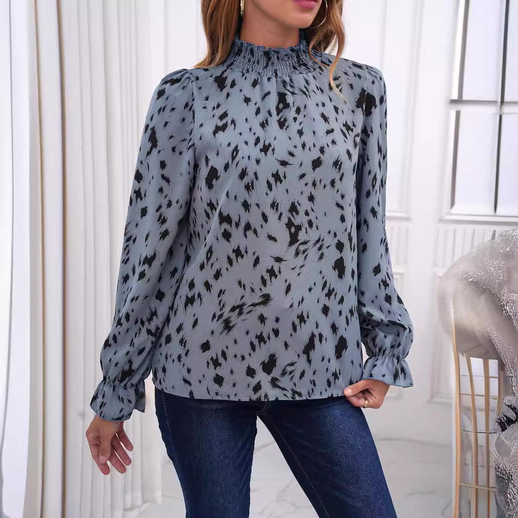 

GMXIA Осенний темперамент принтованная рубашка женская мода свободный провисающий длинный рукав топ для женщин XL