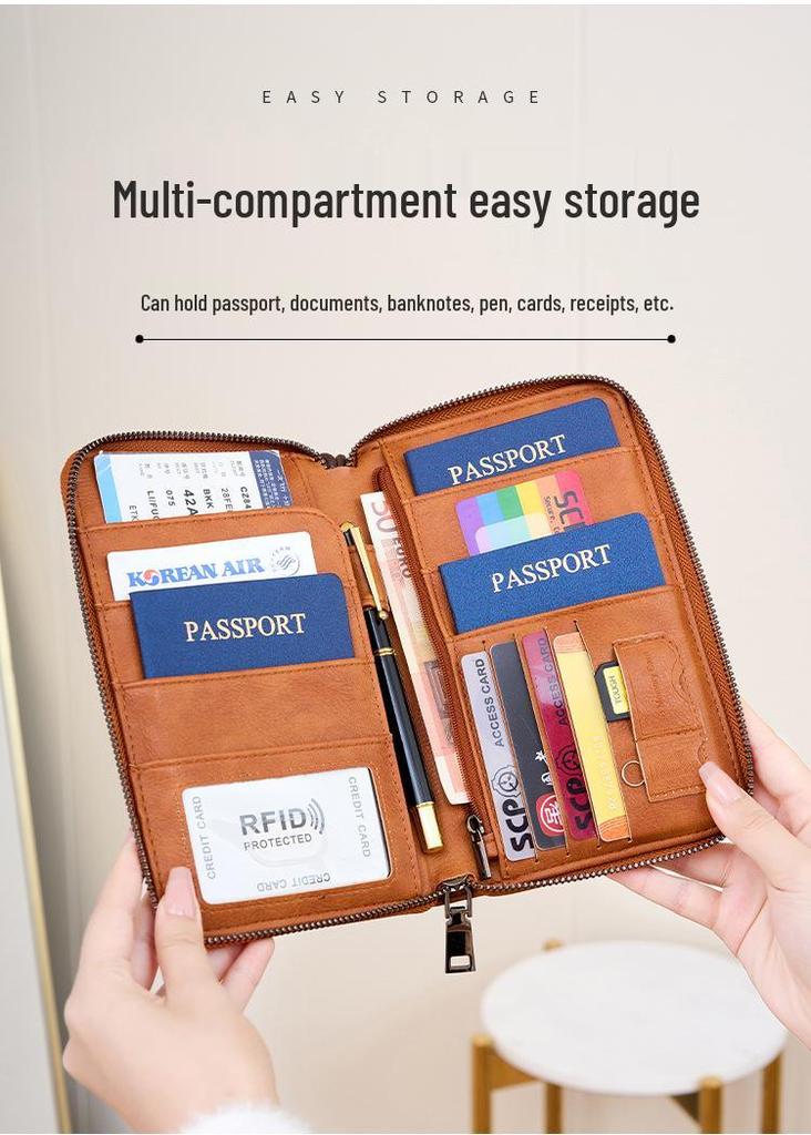 RFID Anti-Magnetic Multi-Functional Passport & Document Wallet with Zipper