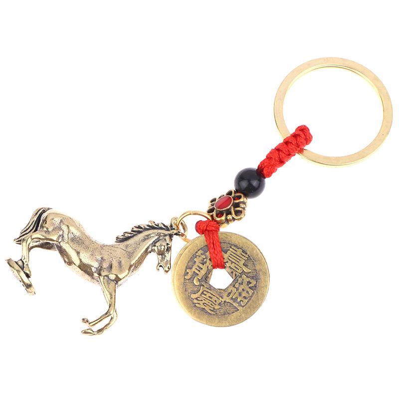 

2026 Year Of Chinese Zodiac Horse Lucky Pendant Keychain Brass Feng Shui Wealth Car Key Ring Women Men Bag Pendant Jewelry Gift