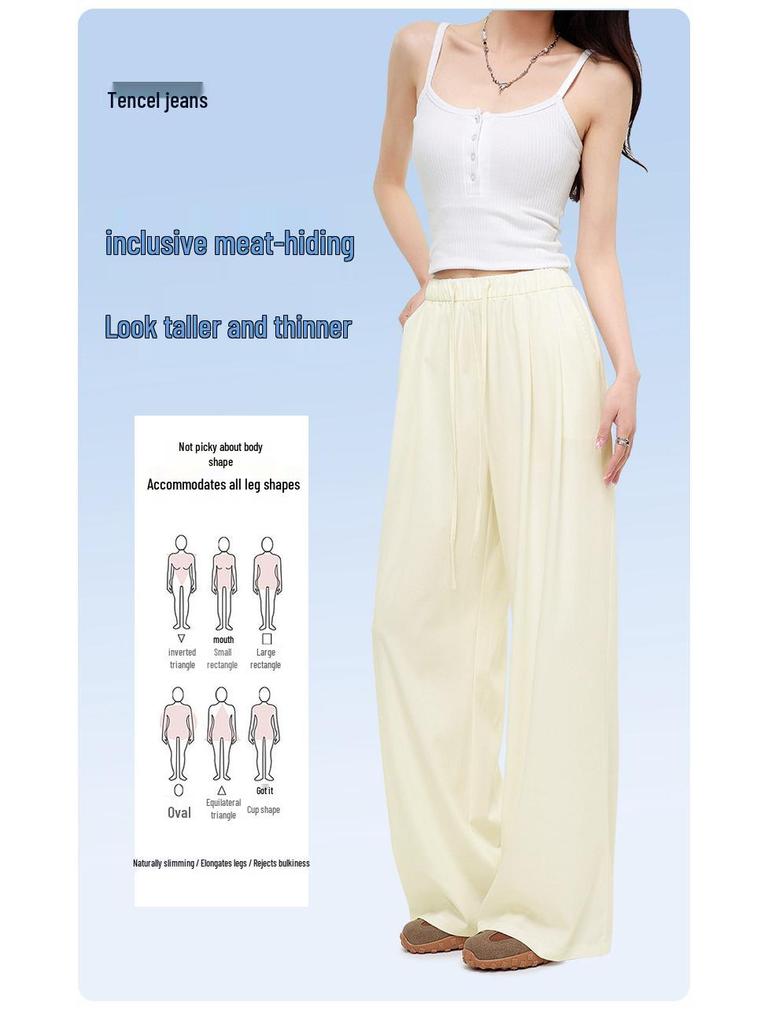 Women's Tencel Blue Wide-Leg Jeans - Summer 2026 Collection, Loose, Slimming, and Drape Fit