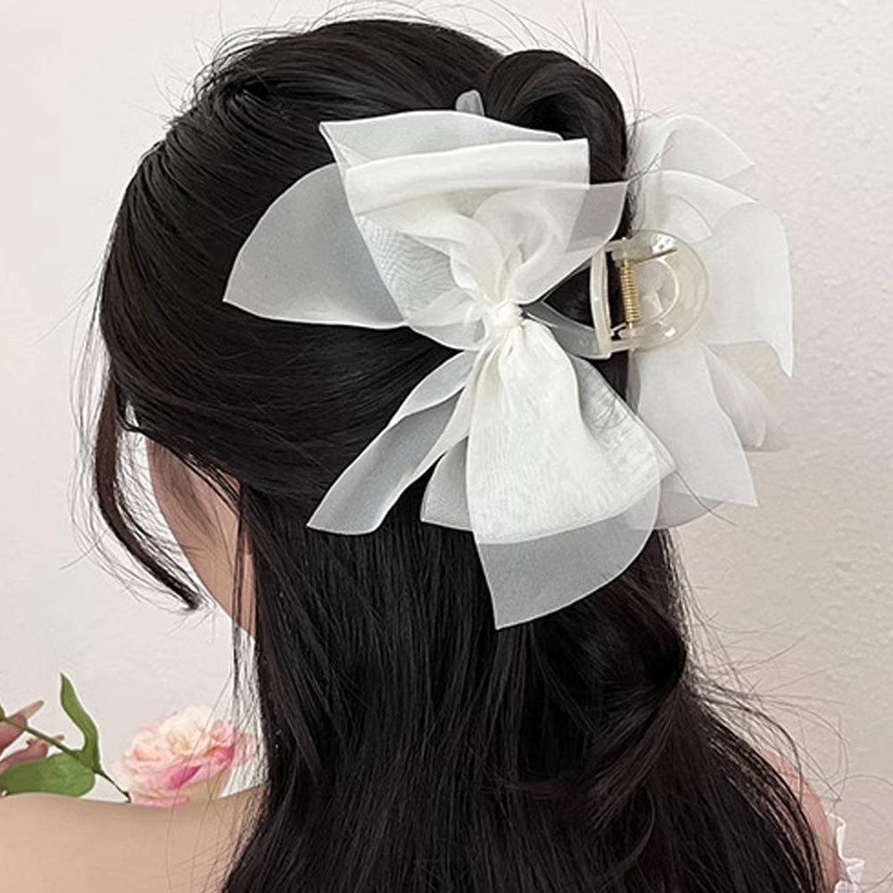 New Sweet Mesh Tulle Bow Hair Clips Solid Color Bowknot Hair Clips For Women Girls Barrettes Claw Clip Kids Hair Accessories