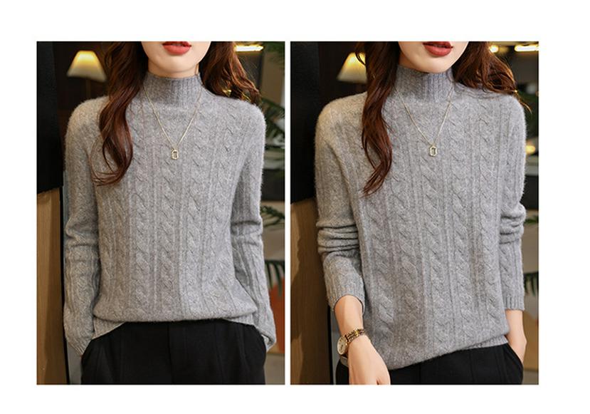 Four-Strand Thick Cable Knit High-Neck Cashmere Sweater - Slim-Fit, Soft and Smooth Women's 2025 Autumn/Winter Collection.