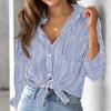 Womens Button Down Shirts Striped Classic Long Sleeve Collared Office Work Blouses Tops with Pocket