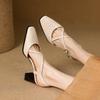 Fashion 2025 New Size 34-40 Women Vintage Sandals Real Leather Retro Square Tor High Heels Summer Shoes Slingback T-Strap Office Daily