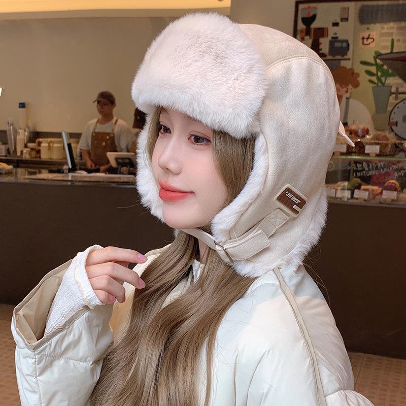 Women's Suede Aviator Hat with Thick Plush Ear Protection for Autumn and Winter